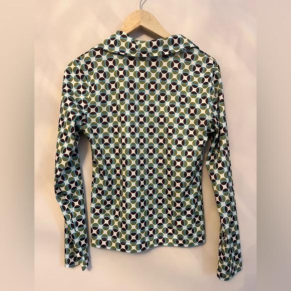 Vintage 70s collared long sleeve top - retro print - Picture 5 of 11